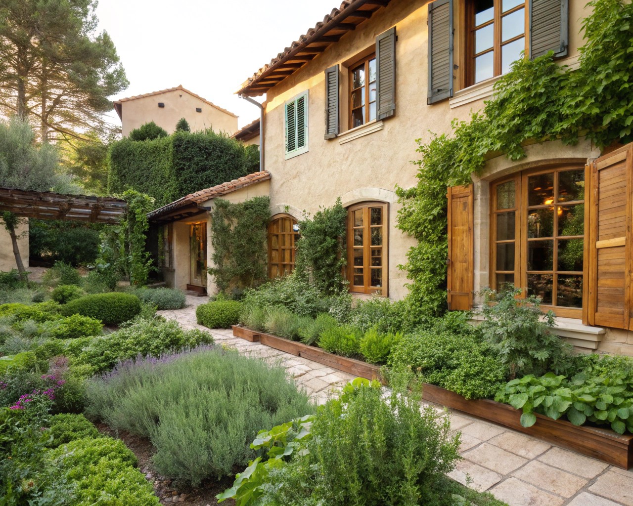 Harmonisches Bild: Sprossenfenster im Landhausstil und prachtvolle Gartenanlagen.