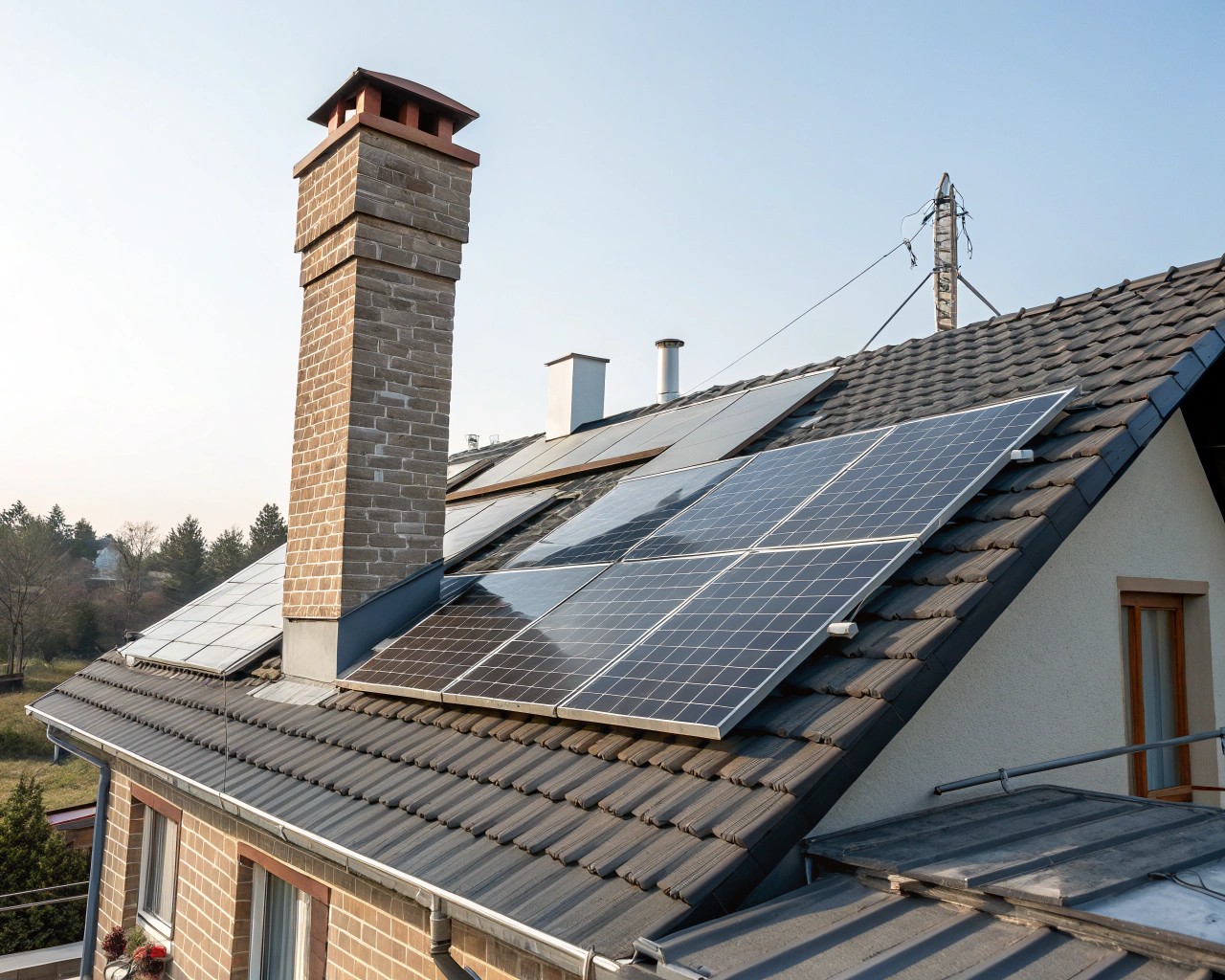 Zusätzliche Elemente wie Solaranlagen beeinflussen die Sparrenplanung maßgeblich.
